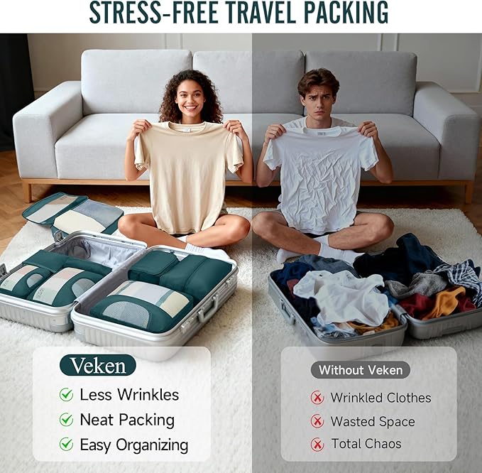Veken 8 Set Packing Cubes for Travel Essentials, Suitcase Organizer Bags in 4 Sizes, Carry-On Luggage Accessories with Large Laundry & Shoes Bag, Must-Have for Airplane, Road Trip & Camping