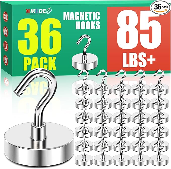 MIKEDE Magnetic Hooks,85lbs Strong Magnets Hooks Heavy Duty, Extra Strong Cruise Hook for Hanging, Industrial Metal Refrigerator Hooks for Cruise Cabins, Fridge, Kitchen, Grill-36 Pack