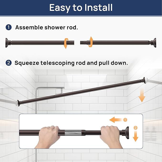 ENJOYBASICS Shower Curtain Rod 30 to 88 Inches, Stainless Steel Adjustable Spring Tension Rods No Drill for Bathroom, Closet, Window, Room Divider, Never Rust, Non Slip, Bronze