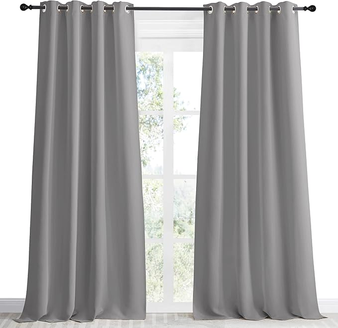 NICETOWN Blackout Curtain & Drape 96 inch Length, 55 inch Wide, Sold by 1 Panel, Silver Grey Color, Noise Reducing Drapery for Living Room/Farmhouse
