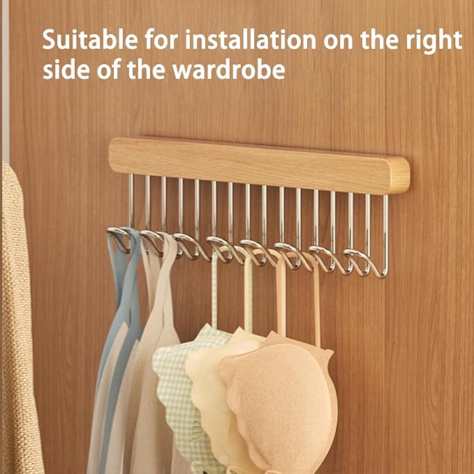 12 inch valet rods for closets, extendable and pull-out wardrobe pole for hanging clothes,bras,tie,belt,wardrobe pole with metal hooks, closet valet rod slide out,hanger wall（Right hook)