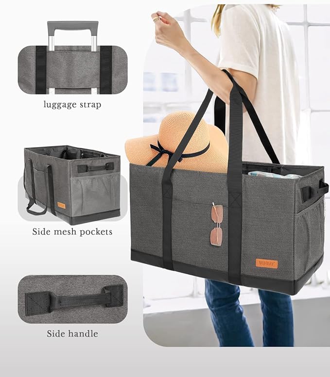 WONDAY Extra Large Utility Tote Bag - Standing Reusable Grocery Bag with Handle, Collapsible Storage for Shopping, Beach