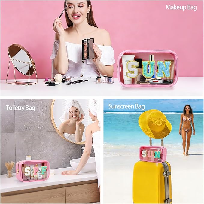 Mothers Day Gifts Teacher Appreciation Gifts Clear Sunscreen Bag Pouch for Beach Bag,Waterproof Sun Makeup Bag Beach Toiletry Cosmetic Bag Preppy Beach Summer Vacation Essentials Bag