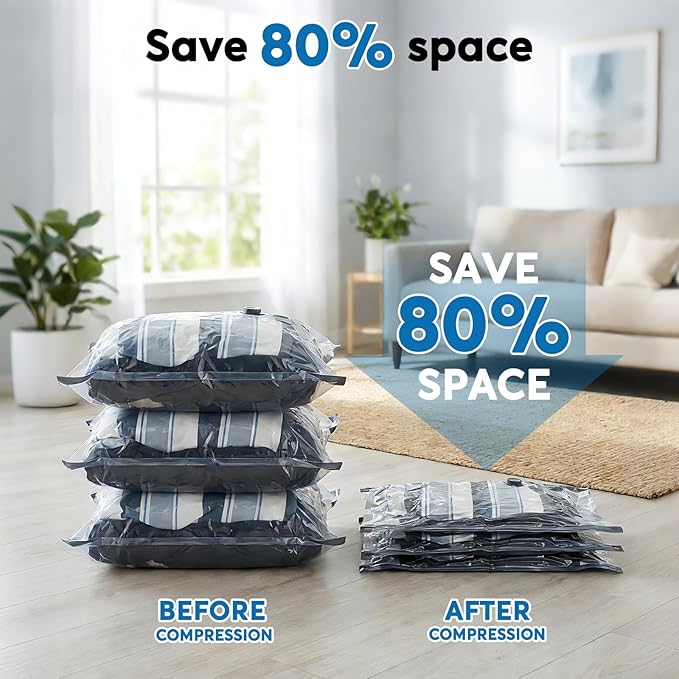 Mapambo Travel Vacuum Bags with -60000Pa LED Electric Pump, 18 Pack Vacuum Seal Bags for Clothing Travel in 3 Combo sizes, Space Saver Vacuum Storage Bags, Saving up to 80% of Space (18 Combo)