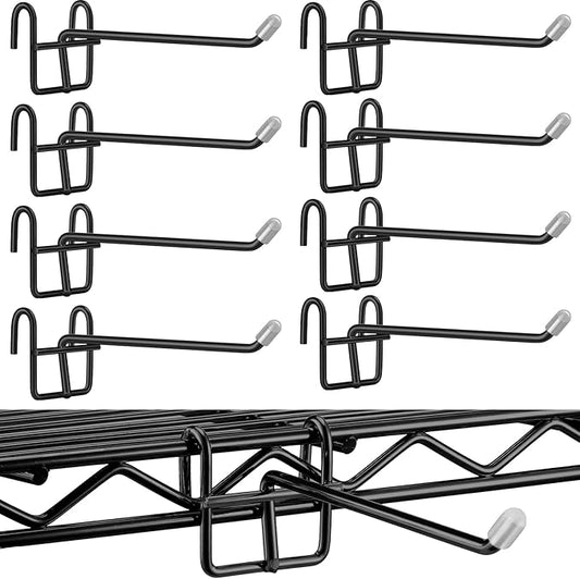 MorningRo 8 Pcs Accessory Hooks for Wire Shelving with Rubber Cover Heavy Duty Metal Hooks for Hanging Kitchen Utensils Wire Shelf Accessories Room Organization (Black)