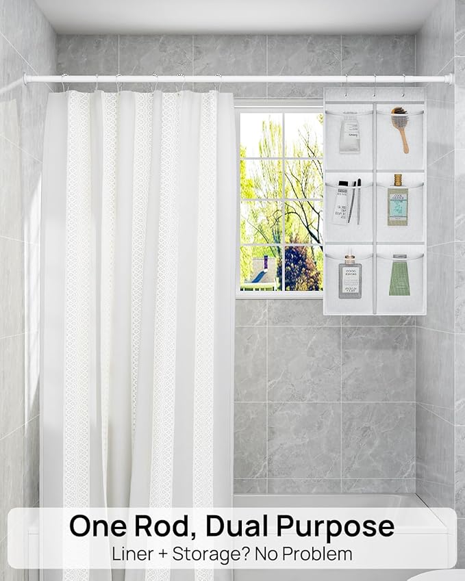 ALLZONE Shower Curtain Rod Tension No Drill, 42-83 Inches,Heavy Duty Tension Curtain Rod, Rustproof Shower Rods for Bathroom, Adjustable Spring Tension Rods for Windows,White