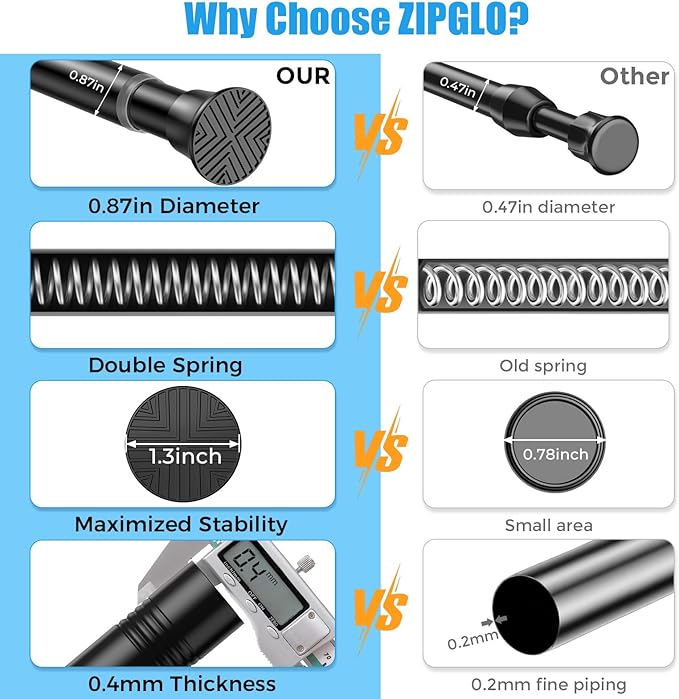 1pack Shower Curtain Rod 30-76 inch Black Tension Rod Shower rod Non Slip Adjustable Curtain Rods No Drilling Tension Curtain Rod Shower Rods for Bathroom Windows Closet