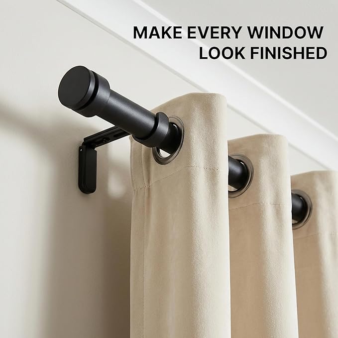 Adjustable Curtain Rod Brackets for Wall with Magnetic Cover, 5 inch Long Heavy Duty Curtain Rod Holders Extended Brackets, Window Hardware Holders Adjustable Mounting Hardware Support Black Set of 2