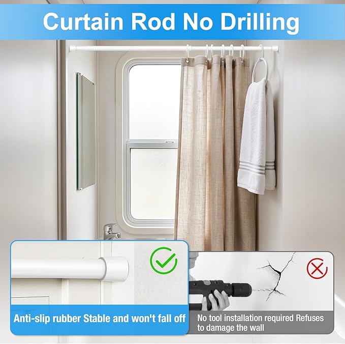 1 Pack Spring Loaded Tension Rod 16-26" Adjustable Curtain Rods No Drill Extendable Spring Rod Tension Curtain Rods For Window Kitchen Shelves Rv Refrigerator And Small Spaces,White