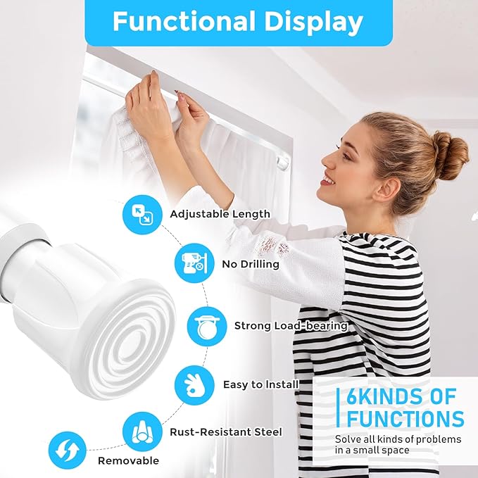 AIZESI Tension Rods for Windows 28 to 48 inch, Adjustable Short Curtain Rods No Drilling Small Tension Rods for Windows Door Kitchen Curtain, White
