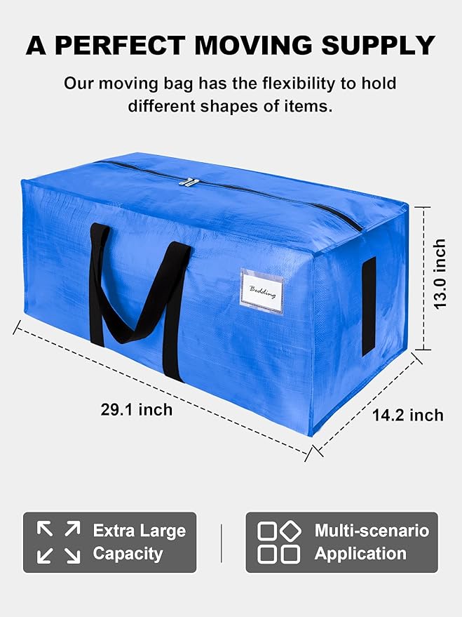 80 Pack Large Strong Moving Bags with Zippers & Carrying Handles - Water-Resistant - Heavy Duty Storage Tote for Space Saving, Fold Flat, Alternative to Moving Box (Sky Blue)