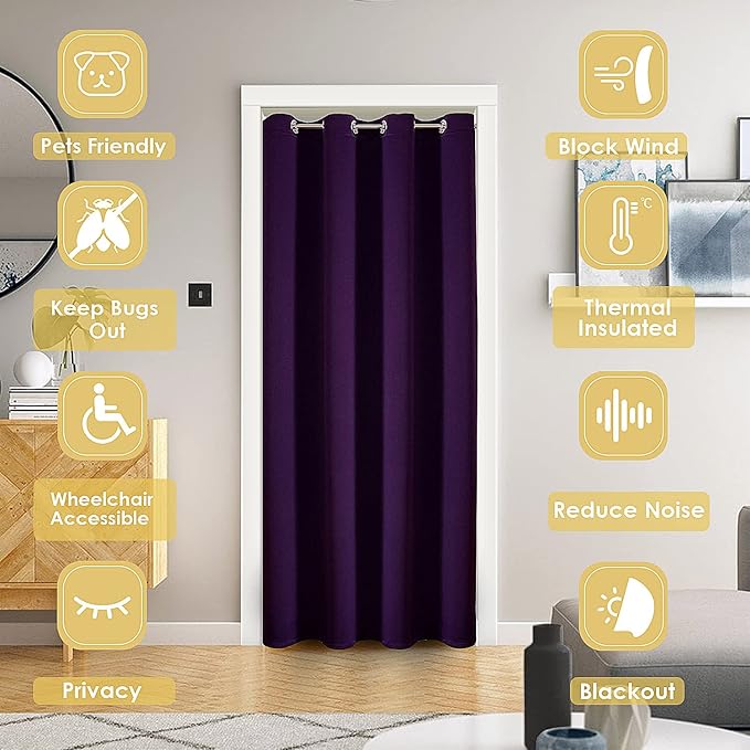 ChrisDowa Blackout Door Curtains for Doorway Privacy, Grommet Closet Curtains for Bedroom Closet Door, Thermal Insulated Doorway Cover Room Divider Drapes (1 Panel, Royal Purple, 42 x 80 Inch)