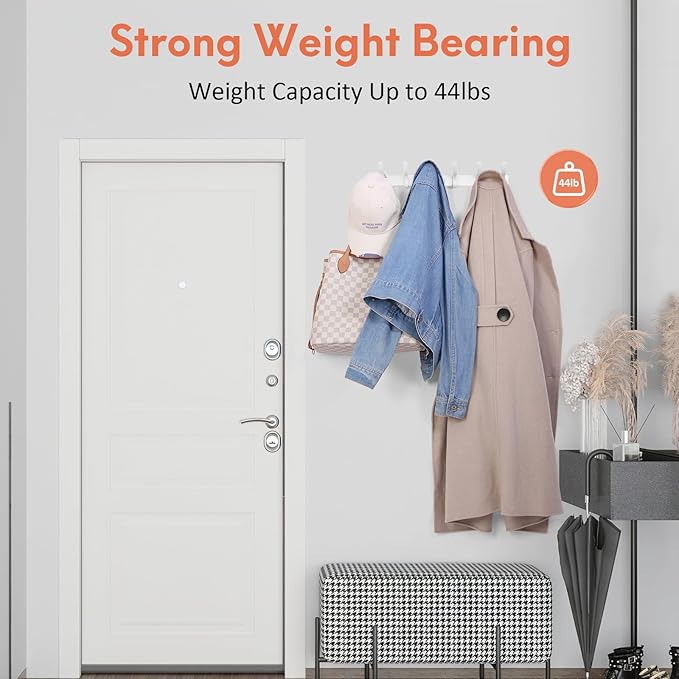 Optish Coat Rack Wall Mount, Coat Hook Wall Mount, Wall Hooks for Hanging, Hat Rack for Walls, Coats Hanger with 12 Hook, Towel Hooks for Bathrooms (2 Pack, Silver)