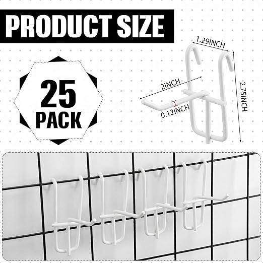 Moxweyeni 2 Inch Grid Wall Hooks 25 Pcs Gridwall Panel Hooks Store Garage Wall Mount Organizers Storage Grid Display Hangers for Retail, Craft Show, Home Setup, Customized Display(White)