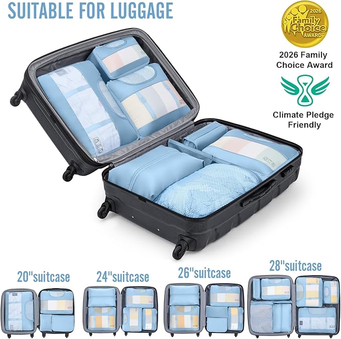 Veken 8 Set Packing Cubes for Travel Essentials, Suitcase Organizer Bags in 4 Sizes, Carry-On Luggage Accessories with Large Laundry & Shoes Bag, Must-Have for Airplane, Road Trip & Camping