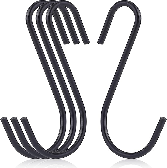 20-Pack Black S Hooks for Hanging 2.4 Inch – Small S Hooks Carbon Steel Hangers for Jeans, Kitchen Pots & Plant Hanging – Lightweight 0.88 Inch Opening Holder for Wire Shelving, Towel & Purse