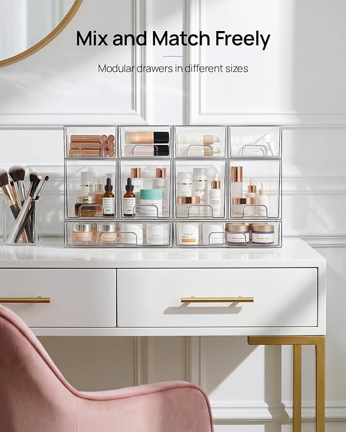 Vtopmart 10 Pack Clear Small Stackable Storage Drawers,Acrylic Bathroom Makeup Organizer,Plastic Storage Bins For Vanity, Undersink, Kitchen Cabinets, Pantry, Home Organization
