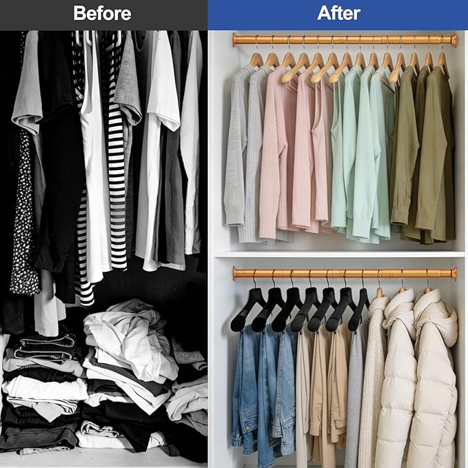 17 to 84 Inch Closet Rods for Hanging Clothes with Screwdriver, Stepless Adjustable Closet Rod Heavy Duty, 1.3 Inch Clothes Hanging Rod Metal Closets Pole Bar for Wardrobes Laundry Bathroom RV Natural