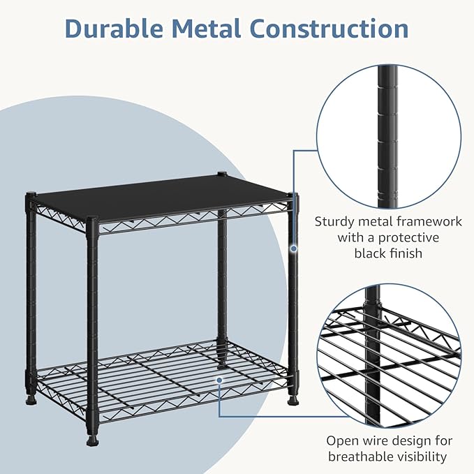 DUMOS 2-Tier Metal Wire Storage Shelves, Adjustable Standing Storage Rack Shelf, Heavy Duty Steel Shelving Unit Organizers for Kitchen Bathroom Pantry Garage, 23.3" W×13.4" D×22.1" H, Black
