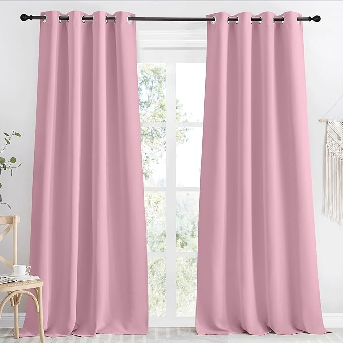 NICETOWN Kitchen Blackout Window Curtain Panel, Rouge Pink, 1 Panel, 55 by 90 inches Long, Home Fashion Thermal Insulated Solid Grommet Room Darkening Drape for Apartment
