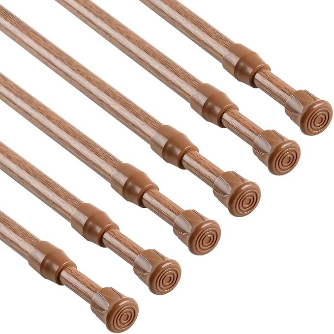 KXLife 6 Pack Spring Tension Curtain Rod 16-28", Tension Rods No Drill for Window, Cupboard Bars Rod, Oak