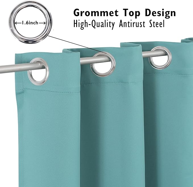 ChrisDowa Blackout Curtains 63 inches Long for Bedroom - Grommet Thermal Insulated Room Darkening Curtains for Living Room (1 Panel, Aqua, 42 x 63 Inch)