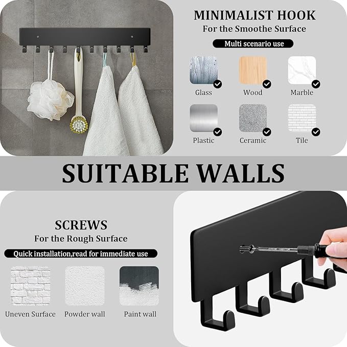 Key Holder Wall Mount with 10 Hooks - Key Rack Organizer for Entryway, Kitchen & Office, Screw-in Mounting 1 Pack 14 Inch