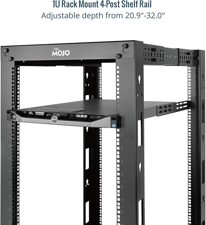 Tecmojo 1U Universal Rack Mount Rails,4-Post Server Rack Shelf Rail with 20.9"-32" Adjustable Depth Fit for Non-Rack Mountable Server/Networking/AV/IT Equipment