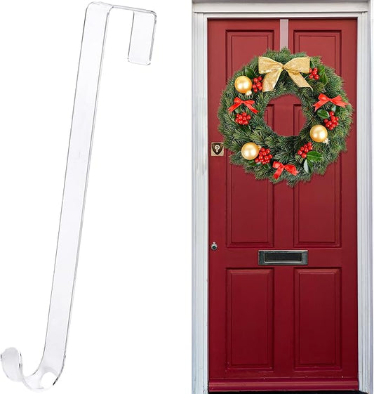15" Clear Wreath Hangers - Non Scratch Over The Door Hanger Hooks, Wreath Door Hanger - Easter, Fall, Halloween, Christmas Decorations - Indoor/Outdoor - Welcome Sign - 1 Pack