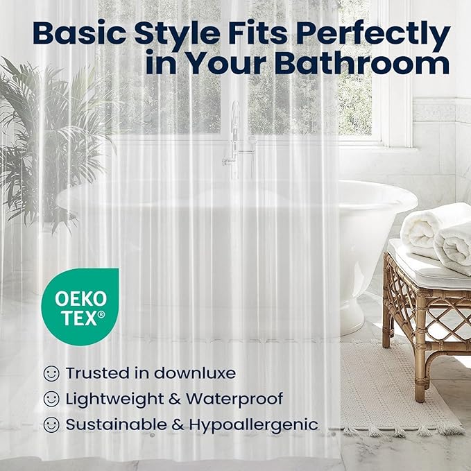 downluxe Shower Curtain Liner, PEVA Plastic Shower Liner with 3 Magnets, 72" x 72" Waterproof Bathroom Curtain, 4G Clear with Suction Cups, 1 Pack
