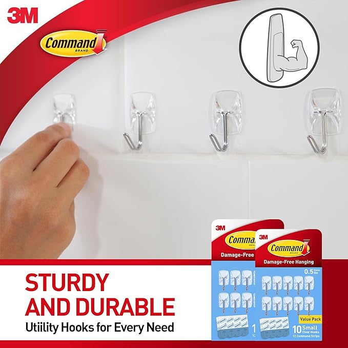 Command Small Clear Wire Toggle Hooks, 20 Count with 24 Strips, Damage-Free Adhesive for Wall Hanging and Storage, Holds up to 0.5 lb