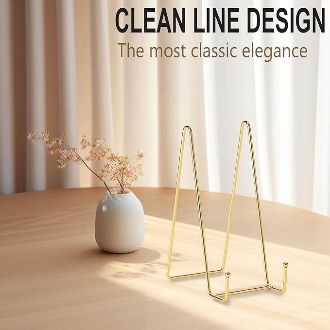 Hoewina Plate Stands for Display, Plate Holder Display Stands, Metal Frame holder stand for Book, Picture, Decorative Plate, Photo and Platter, Tabletop Art (8IN 5PCS-Gold)