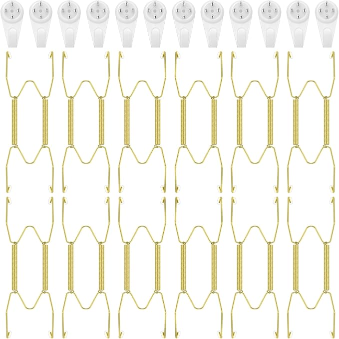 Hotop 12 Pieces Plate Hangers for Wall Stainless Steel Wire Invisible Plate Hangers Heavy Duty Display Holders with 12 Pieces Hooks for Wall Decoration(4-5 Inch,Gold)