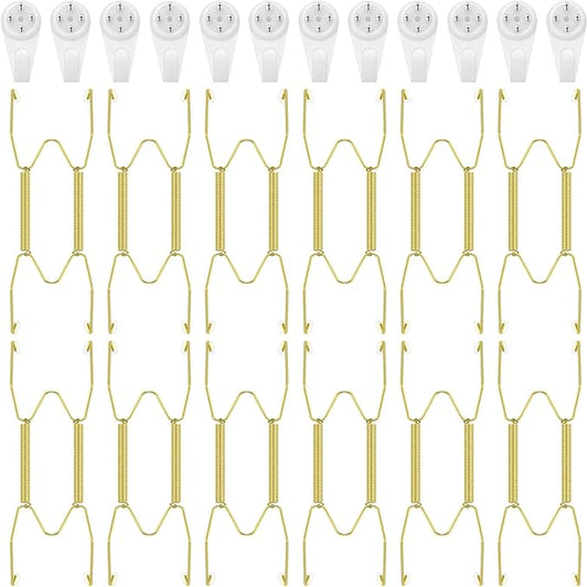 Hotop 12 Pieces Plate Hangers for Wall Stainless Steel Wire Invisible Plate Hangers Heavy Duty Display Holders with 12 Pieces Hooks for Wall Decoration(4-5 Inch,Gold)