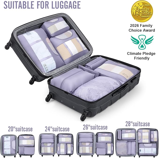 Veken 8 Set Packing Cubes for Travel Essentials, Suitcase Organizer Bags in 4 Sizes, Carry-On Luggage Accessories with Large Laundry & Shoes Bag, Must-Have for Airplane, Road Trip & Camping