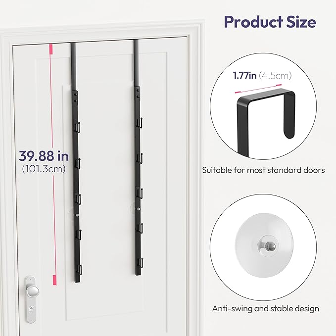 SWTYMIKI Over the Door Purse Organizer - 2 Packs Wall Mounted Purse Rack with 5 Hooks Design, Hanging Handbag Organizer Storage Holds up to 10 Bags, Bag Rack for Closet, Door (Black)