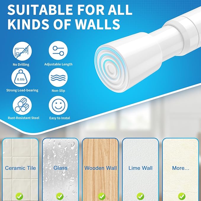 AIZESI 4 Pack Tension Rods for Windows 26.5 to 36 inch, Adjustable Expandable Pressure Spring Curtain Rods No Drilling, Curtain Rods for Kitchen Curtains, Closet Door, White