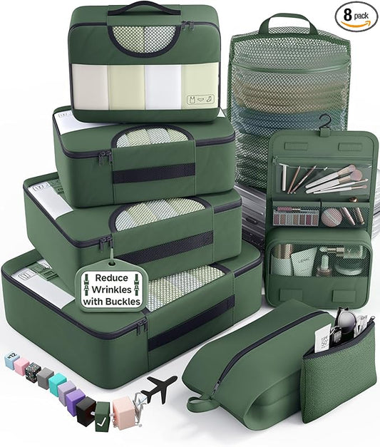 Veken 8 Set Packing Cubes for Travel Essentials, Suitcase Organizer Bags in 4 Sizes, Carry-On Luggage Accessories with Large Laundry & Shoes Bag, Must-Have for Airplane, Road Trip & Camping