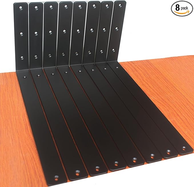 8 Pack - L 16" x H 8" x W1.5, 5mm Thick Black L Shelf Bracket, Iron Shelf Brackets, Metal Shelf Brackets, Floating Shelf, Shelf Supports with Screws