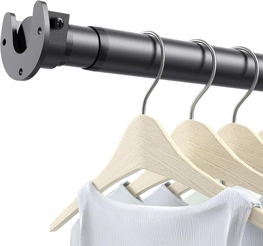Closet Rods for Hanging Clothes, 17 to 84 Inch Stepless Adjustable Closet Rod, 1.3 Inch Diameter Metal Heavy Duty Closet Hanging Rod for Closet Wardrobes Laundry RV, Black
