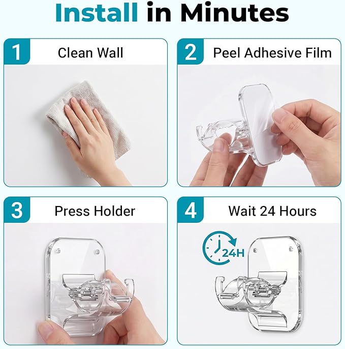 No Drill Curtain Rod Brackets - 20LB, 6 Pack Self Adhesive Curtain Rod Holder, Peel and Stick Wall Hooks, Renter Friendly Upgrades for Apartment, Kitchen, Bathroom, Dorm, Living Room and RV