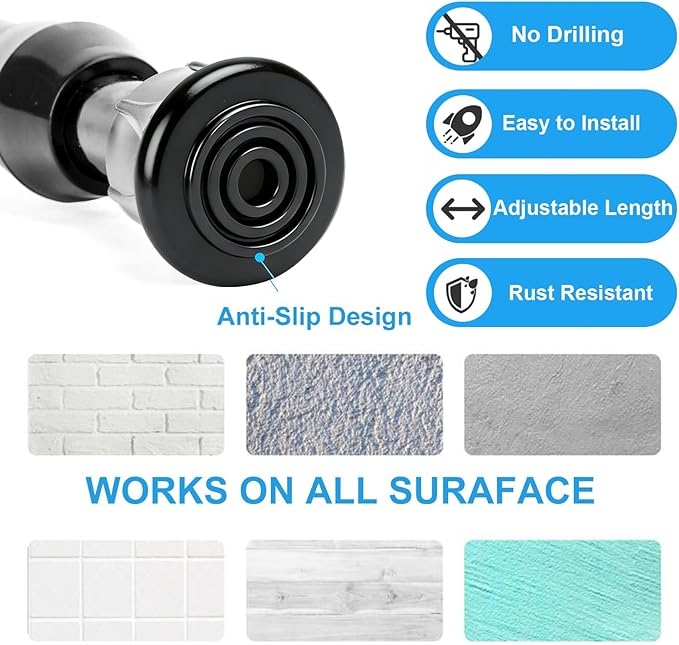 4 Pack Tension Curtain Rod 15.7-28 Inch, Small Short Adjustable Extendable Spring Loaded Rods for Windows Cabinet Blinds Closet Bedroom Kitchen Bathroom Door No Drilling, Black