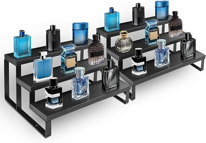 3 Tier Cologne Stand for Men 2 Pack,12 Inch Wooden Cologne Organizer for Dresser Waterproof Perfume Organizer with Anti-Slip Washers for Makeup,Figures,Cupcake,Perfume,Dessert,Display Risers Stand