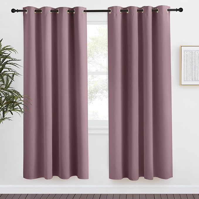 NICETOWN Kitchen Blackout Window Dry Rose Curtain Panel, 1 Panel, 55 by 78 inches Long, Home Fashion Thermal Insulated Solid Grommet Room Darkening Drape for Apartment