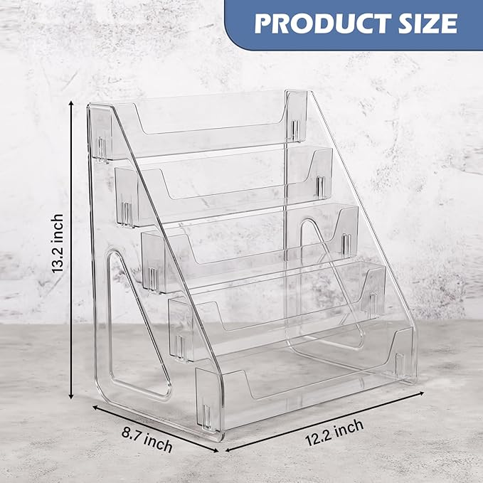 CELSOL 2 Pack Upgraded 5 Tier Acrylic Card Display Stand, Clear Display for Greeting Cards, Sports Cards, Postcards, Stickers & Brochures, Easy Snap-On, Increased Height & Thickness for Better Presentation
