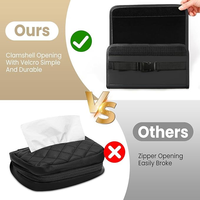 Car Tissue Holder, WHHMK Tissue Box Cover Keep Car Tidy,PU Leather Backseat Napkin Rectangle Organizer,Extra Large Tissue Box Storage in Car Fits for 100-150 Regular Size Tissues,Black(2Packs)