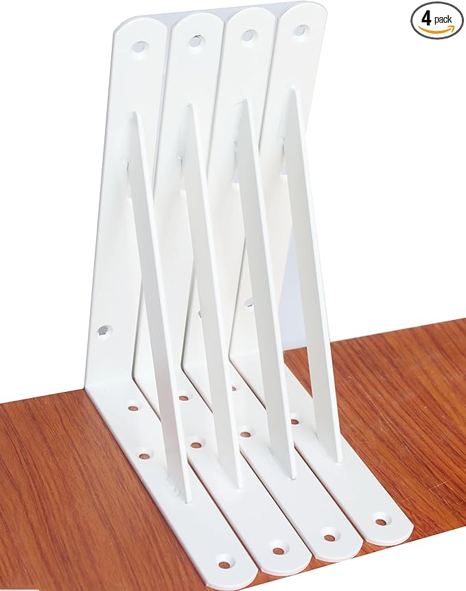4 Pack L8 x H 6" White Heavy Duty Shelf Brackets with Screws Metal Shelf Brackets Shelf Support Angle Brackets for Shelves L Brackets Heavy Duty Floating Shelf