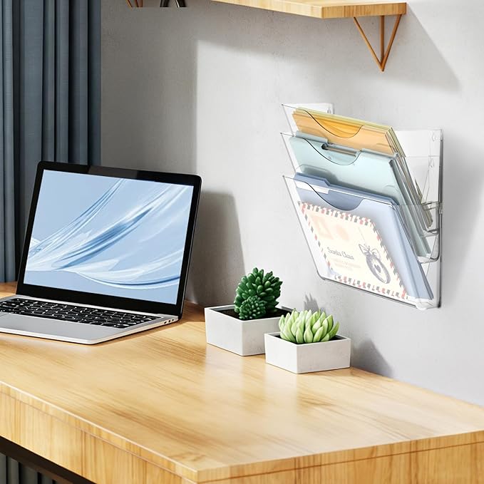 SUPEASY Clear Acrylic Wall File Organizer, One-Piece Wall Mount File Holder for Mail Magazines Letter Size Folders, Single Pocket for Office, Home or Classroom, 6 Pack Screws Not Included
