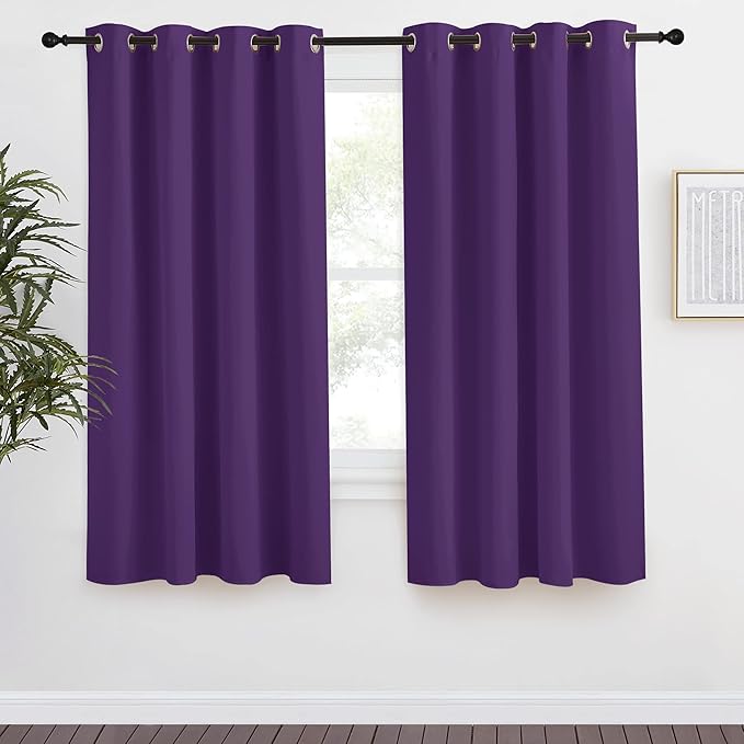 NICETOWN Blackout Window Curtain Short, 55W x 68L, Sold Individually, Royal Purple Color, Home Fashion Thermal Insulated Room Darkening Drapery for Bedroom