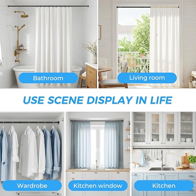 1pack Shower Curtain Rod 31-62 inch Tension Rod Black Shower rod Non Slip Adjustable Curtain Rods No Drilling Tension Curtain Rod Shower Rods for Windows Closet